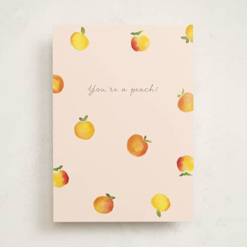 This is a peach greeting cards with standard by Nicole Walsh called you're a peach printing on signature in greeting cards