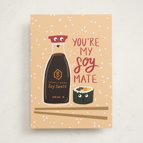 This is a caramel valentines day cards with standard by Lauren Jinhee called my soy mate printing on signature in greeting cards