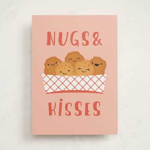 This is a peach silk valentines day cards with standard by Annie Holmquist called nugs & kisses printing on signature in greeting cards