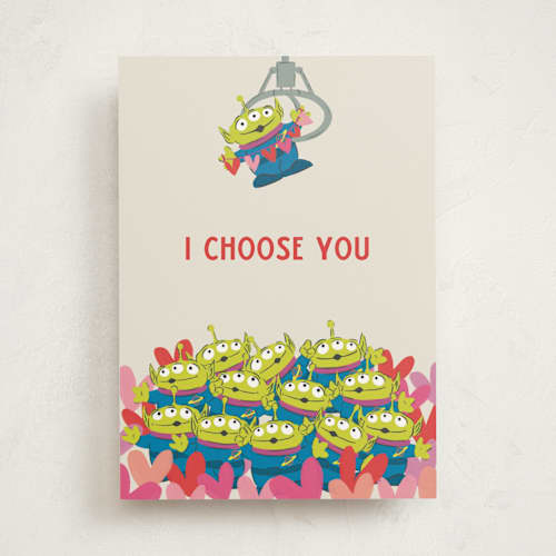 This is a apple valentines day cards with standard by Jackie Crawford called disney and pixar's alien valentine's day printing on signature in greeting cards