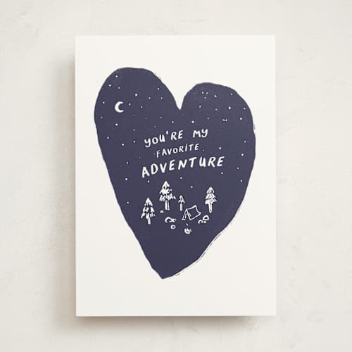 This is a midnight valentines day cards with standard by Alex Hungerford called my favorite adventure printing on signature in greeting cards