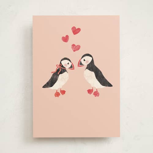 This is a peony valentines day cards with standard by Rebekah Canavan called stud puffin printing on signature in greeting cards