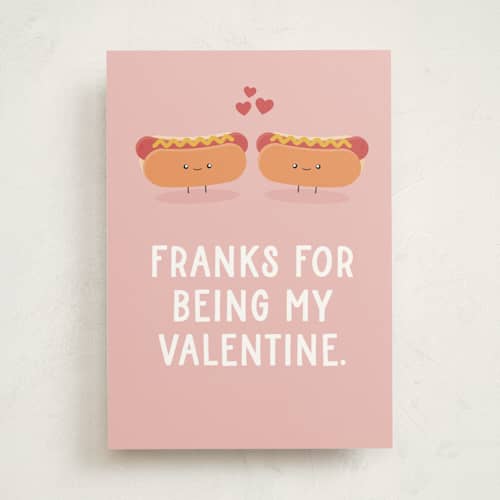 This is a blush valentines day cards with standard by Shannon Kohn called valentine franks printing on signature in greeting cards