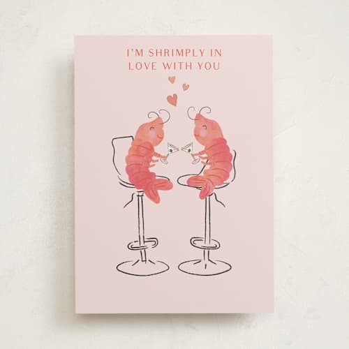 This is a rose macaron valentines day cards with standard by Kanika Mathur called i shrimply love you printing on signature in greeting cards