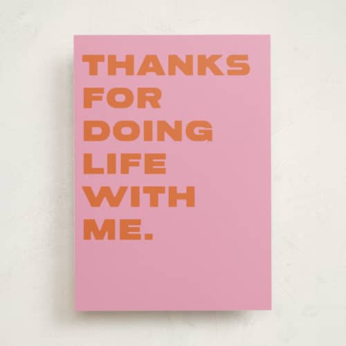 This is a flamingo valentines day cards with standard by Beth Vassalo called thanks for doing life with me printing on signature in greeting cards