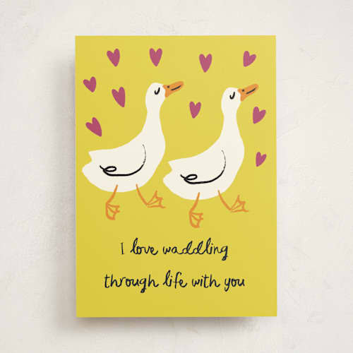 This is a sunshine valentines day cards with standard by Ani Somi called waddling ducks printing on signature in greeting cards
