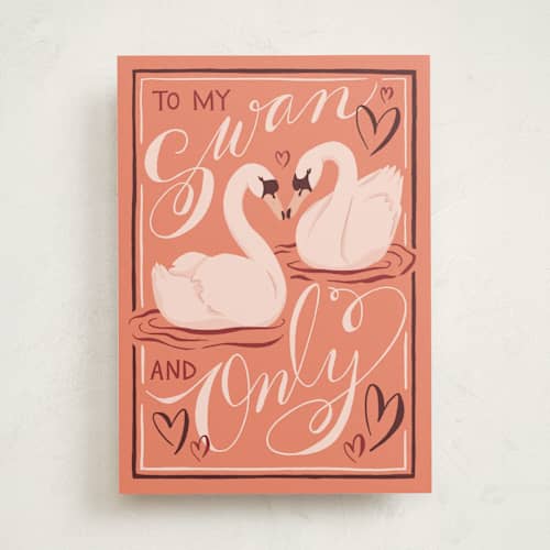 This is a creamsicle valentines day cards with standard by Katrina Edwards called to my swan and only printing on signature in greeting cards