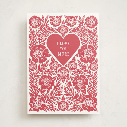 This is a cardinal valentines day cards with standard by Katharine Watson called floral heart printing on signature in greeting cards