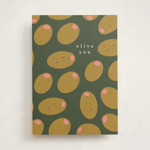 This is a olive valentines day cards with standard by Sierra Lee called charming olives printing on signature in greeting cards