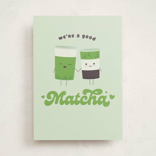 This is a mint valentines day cards with standard by Jessica Yeo called matcha printing on signature in greeting cards