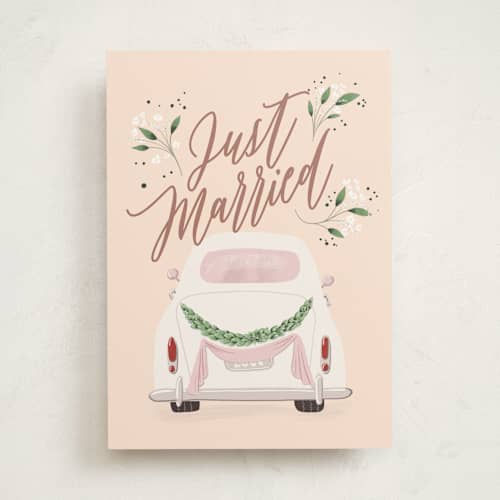 This is a blush wedding cards with standard by Ana Claudia Sharpe called the wedding day printing on signature in greeting cards