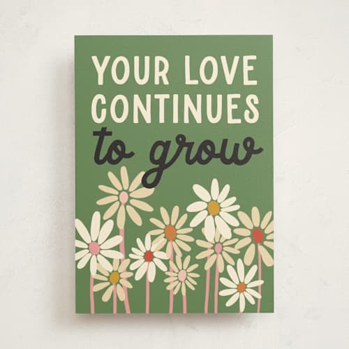 This is a leaf wedding cards with standard by Morgan Kendall called love grows printing on signature in greeting cards