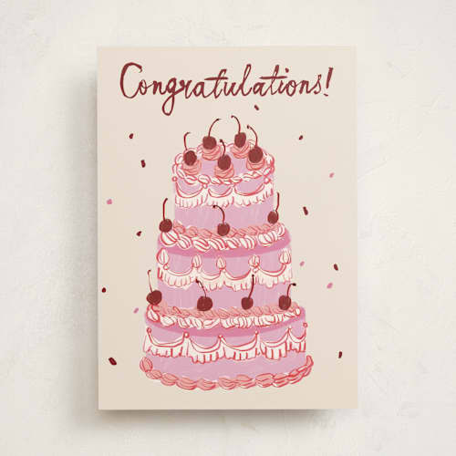 This is a rose quartz wedding cards with standard by Cass Loh called vintage wedding cake printing on signature in greeting cards