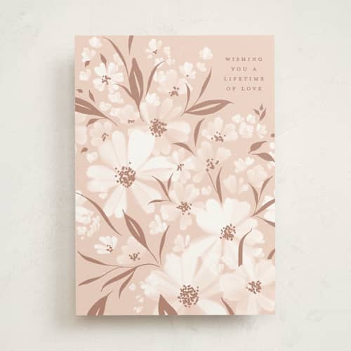 This is a peach wedding cards with standard by Erin L. Wilson called lifetime of love printing on signature in greeting cards