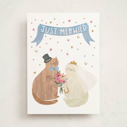 This is a powder wedding cards with standard by Sarah Knight called just meowied printing on signature in greeting cards