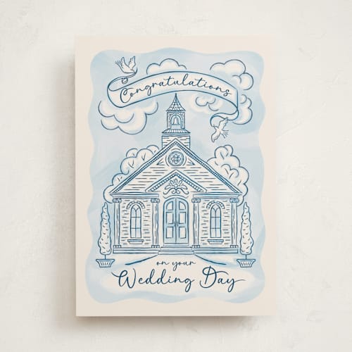 This is a sky wedding cards with standard by Paper Sun Studio called white chapel wedding printing on signature in greeting cards