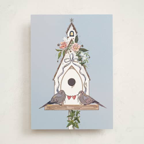 This is a bluejay wedding cards with standard by Becky Nimoy called mourning doves printing on signature in greeting cards