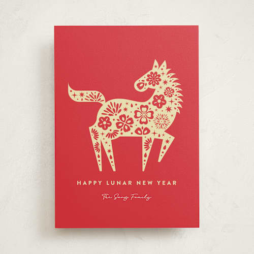 This is a garnet chinese new year cards with standard by Maria Alou called dragon lunar year printing on signature in standard