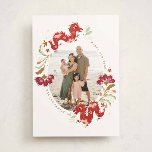 This is a pomegranate chinese new year cards with standard by Sarah Knight called lunar dragons printing on signature in standard