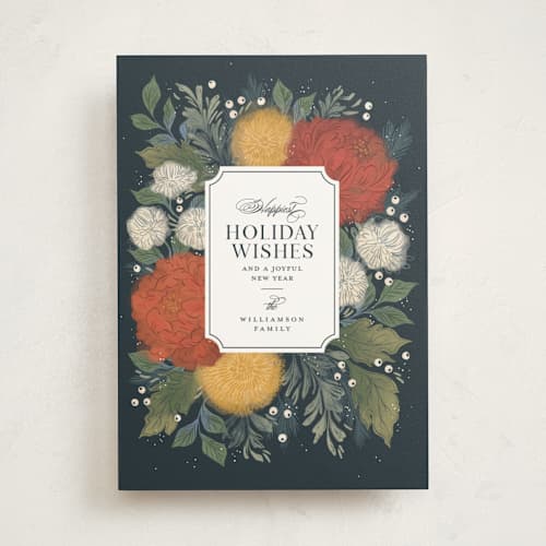 This is a navy met with standard by Paper Raven Co. called holiday bouquet printing on signature in standard