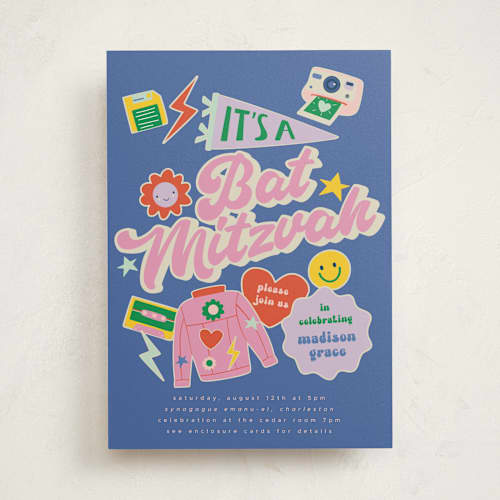 This is a groovy blues bar mitzvah bat mitzvah invitations with standard by Vera Lim called retro16 printing on signature in standard