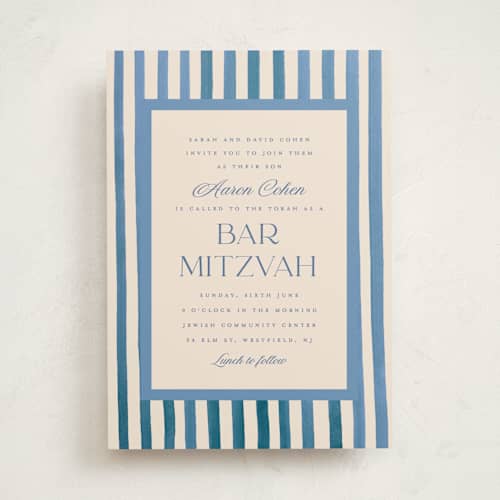 This is a sky bar mitzvah bat mitzvah invitations with standard by Teju Reval called painted stripes printing on signature in standard