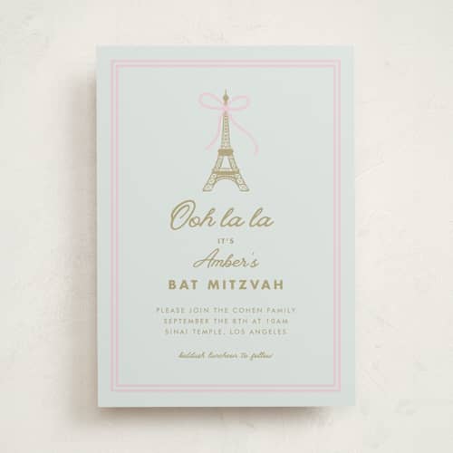 This is a menthe bar mitzvah bat mitzvah invitations with standard by mo kelley called ooh la la printing on signature in standard