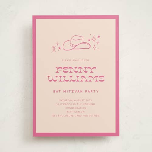 This is a peony bar mitzvah bat mitzvah invitations with standard by Rachel Cassel called cowgirl printing on signature in standard