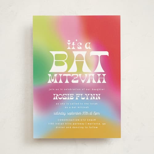 This is a fruit punch bar mitzvah bat mitzvah invitations with standard by Kelly Watkins called groovy printing on signature in standard