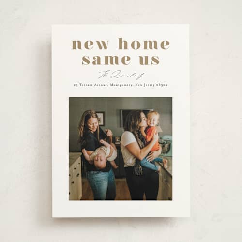 This is a latte moving announcements with standard by Mansi Verma called new home same us printing on signature in standard