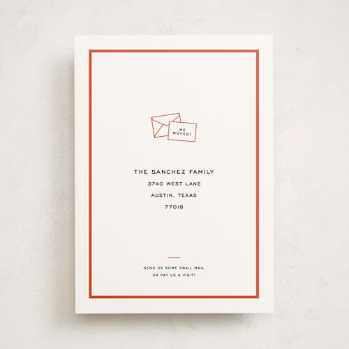 This is a tomato moving announcements with standard by Megan Davis called snail mail printing on signature in standard