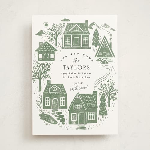 This is a sage moving announcements with standard by Alethea and Ruth called new neighborhood home printing on signature in standard