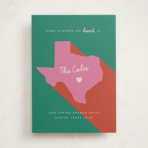 This is a bubblegum moving announcements with standard by Lauren Chism called heart state printing on signature in standard