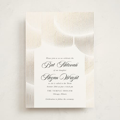 This is a cloud bar mitzvah bat mitzvah invitations with foil pressed by Robert and Stella called fringe cascade printing on signature in standard