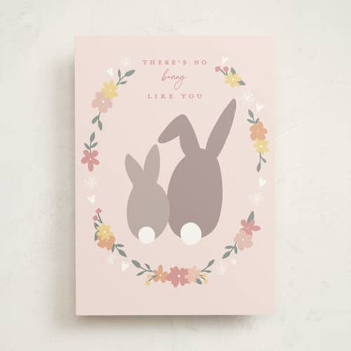 This is a blush tbd with standard by Courtney Anne called big and little bunny printing on signature in greeting cards
