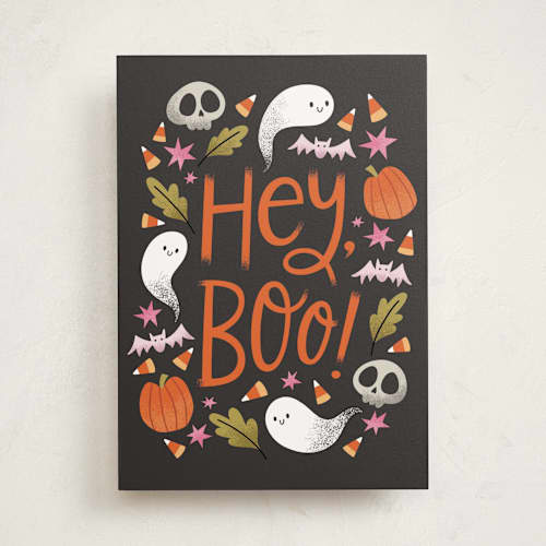 This is a pumpkin tbd with standard by Kristen Magee called hey, boo! printing on signature in greeting cards