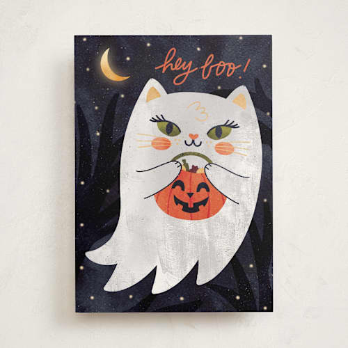 This is a midnight tbd with standard by Noonday Design called hey boo printing on signature in greeting cards