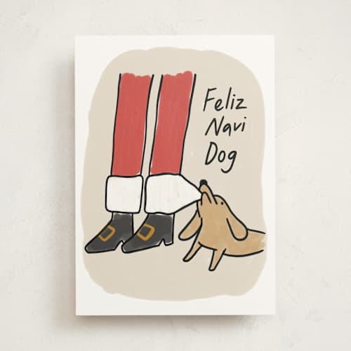 This is a moon tbd with standard by Adelyn T. called feliz navi dog printing on signature in greeting cards