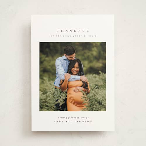 This is a lavender pregnancy announcements with standard by Lea Delaveris called great and small printing on signature in standard