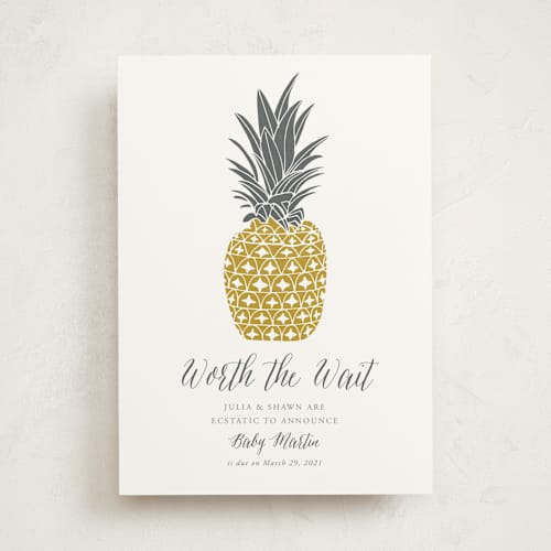 This is a pineapple pregnancy announcements with standard by Beth Schneider called guilded pineapples printing on signature in standard