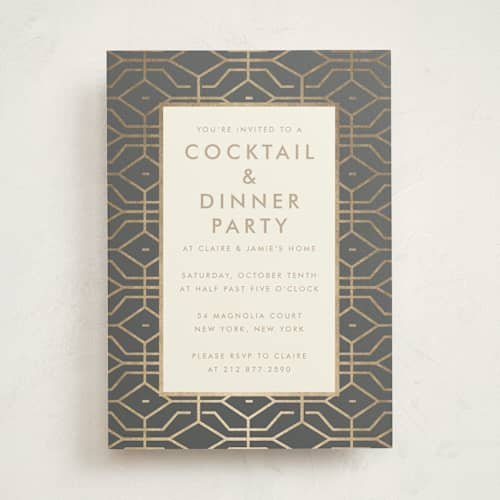 This is a charcoal party invitations with standard by Megan Davis called west coast printing on signature in standard