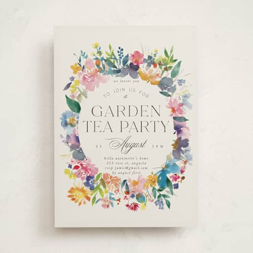 This is a garden party invitations with standard by Lori Wemple called garden tea printing on signature in standard