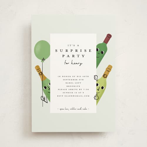 This is a glass party invitations with standard by mo kelley called shhh printing on signature in standard