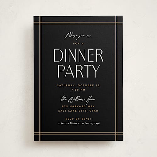 This is a onyx party invitations with standard by Robert and Stella called fine frame printing on signature in standard