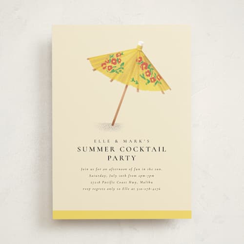 This is a sunshine party invitations with standard by mo kelley called drink umbrella printing on signature in standard