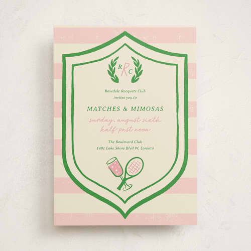 This is a pink lemonade party invitations with standard by Sam Dubeau called matches & mimosas printing on signature in standard