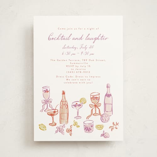 This is a orchid party invitations with standard by Cass Loh called cocktails and laughter printing on signature in standard