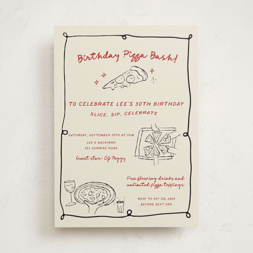 This is a noir party invitations with standard by Kartika Paramita called pizza birthday bash printing on signature in standard