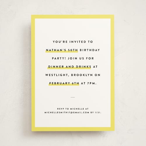 This is a canary party invitations with standard by Adelyn T. called highlighter printing on signature in standard