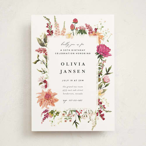 This is a magenta party invitations with standard by Susan Moyal called lush printing on signature in standard